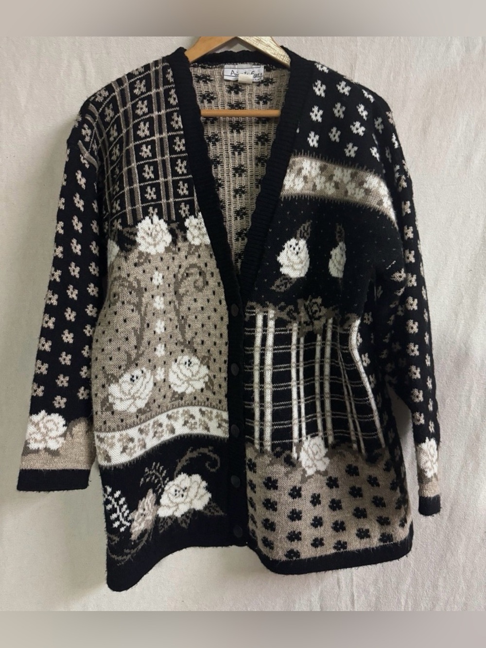 Vintage Private Eyes Cardigan Sweater Small Floral Rose Patchwork cottage core